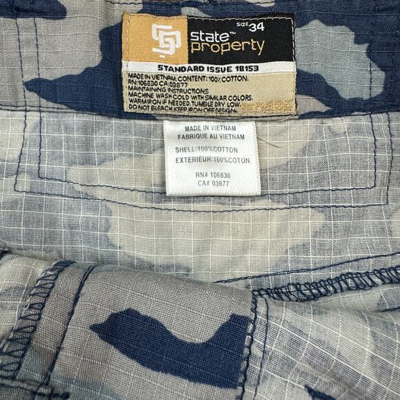 Vintage Y2K State Property Blue Gray Camo Baggy Shorts Skater Waist Size 34 - Picture 6 of 15